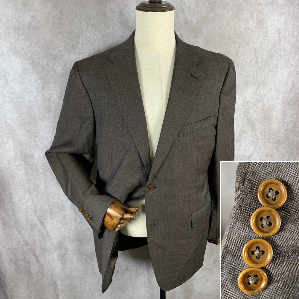 Canali Blazer Jacket Men 42R Brown Windowpane Glen Check Wool Suit